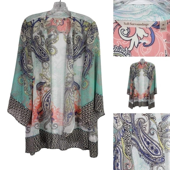 Soft Surroundings Sweaters - Soft Surroundings Kimono Cardigan Women's Medium Multicolor Paisley Sheer